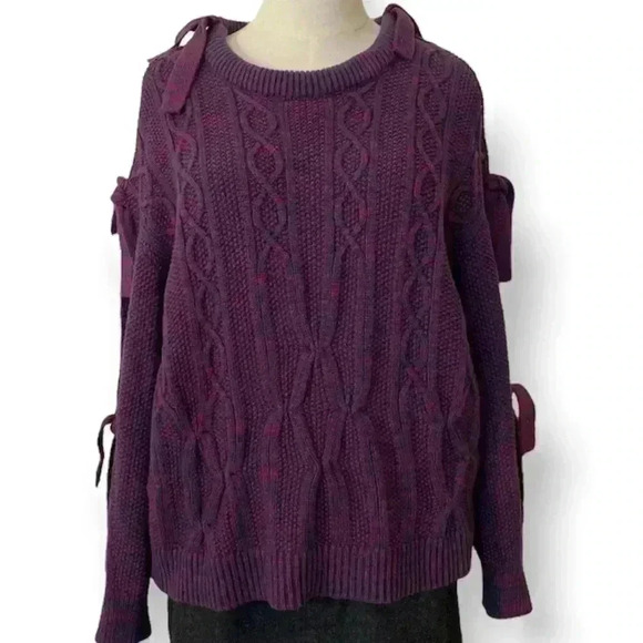 PROJECT NAADAM Cotton Blend Chunky Knit Tie Sleeves Pullover Sweater Top - Picture 2 of 11